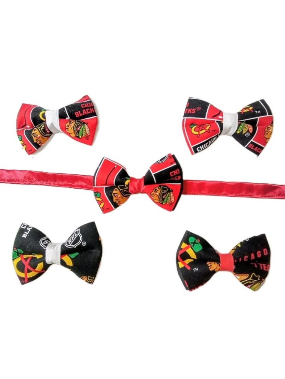 NEW Lot Of 5 Chicago Blackhawks Handmade Bowties. 4"x3". Cotton. Wedding! Proms